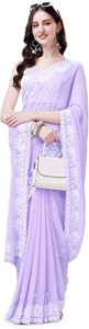 ZEFTORY Embroidered, Floral Print Lucknow Chikankari Georgette Saree