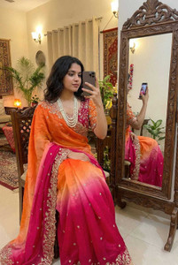 sareya veela Embroidered, Embellished Bollywood Satin Saree