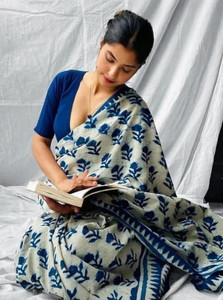LOVWEAR Printed, Color Block, Blocked Printed, Hand Painted Ikkat Pure Cotton Saree