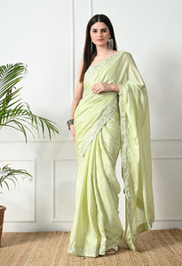 Pionex Solid/Plain Bollywood Chiffon, Silk Blend Saree