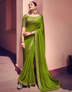 SIRIL Striped, Embellished Bandhani Georgette Saree