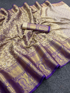 KanjiQueen Woven Kanjivaram Silk Blend Saree