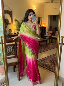 sareya veela Embroidered, Embellished Bollywood Satin Saree