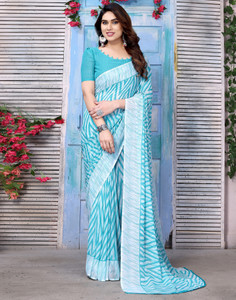 SIRIL Geometric Print, Printed Daily Wear Georgette Saree