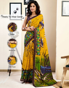 Samah Floral Print, Geometric Print, Printed Daily Wear Pure Cotton Saree