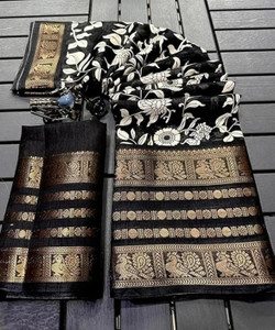 BilloRani Printed, Hand Painted, Self Design Kalamkari Art Silk, Raw Silk Saree