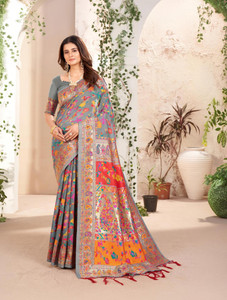 FluteFashion Self Design Kanjivaram Silk Blend Saree