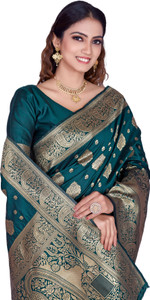 Bhavaanifashion Embellished, Floral Print, Self Design, Woven Kanjivaram Jacquard, Pure Silk Saree
