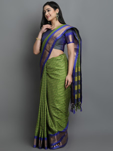 STARWOMEN Checkered, Embellished, Self Design, Striped, Woven Mysore Cotton Silk, Jacquard Saree
