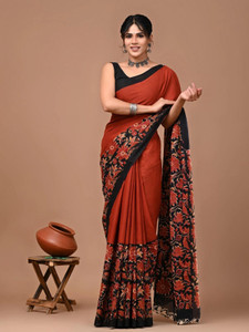 LOVWEAR Printed Ikkat Pure Cotton Saree