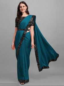 Shreenathji Enterprise Solid/Plain, Embroidered, Embellished Bollywood Silk Blend Saree