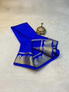 YAANAA FASHION Solid/Plain, Woven, Paisley Mysore Crepe Saree