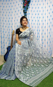 Suliful soft dakhai Woven Jamdani Cotton Silk Saree