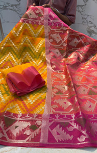 sarees Woven Banarasi Handloom Muslin Saree