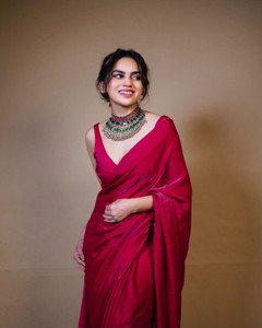 The White Rabbit Solid/Plain Daily Wear Satin Saree