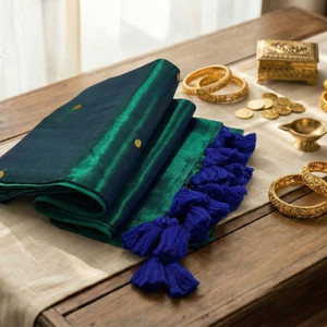 pearl enterprises Solid/Plain, Embellished Handloom Tissue Saree