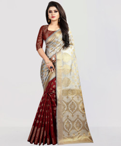 Hinayat Fashion Self Design, Woven, Embellished Kanjivaram Jacquard, Cotton Silk Saree