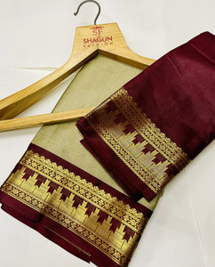 Fashion Club Collection Embellished, Temple Border Gadwal Cotton Silk, Pure Silk Saree