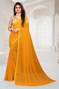 Florona Enterprise Polka Print, Floral Print Daily Wear Chiffon Saree