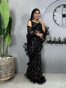 RUCHET Embroidered Bollywood Net Saree
