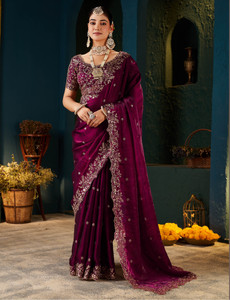 Vivan Fab Embroidered Bollywood Tissue, Silk Blend Saree