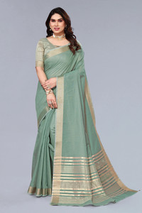 BFM Solid/Plain, Woven, Self Design Bollywood Linen Saree