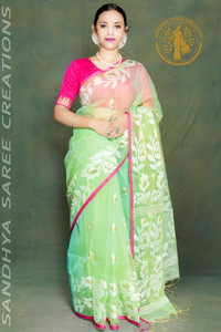 Sandhya Saree Creations Woven Handloom Muslin Saree