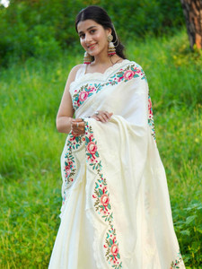 ROOP LAVANYA Embroidered Bollywood Tussar Silk, Pure Silk Saree