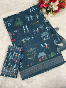 SJY Printed Assam Silk Linen Saree