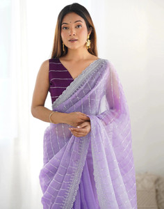 Satrani Embroidered, Embellished Bollywood Chiffon Saree