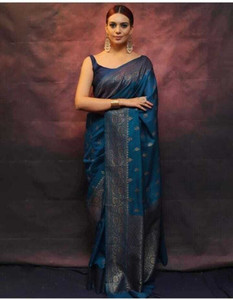 nyalkarantextil Floral Print, Temple Border, Self Design, Woven Banarasi Pure Silk Saree