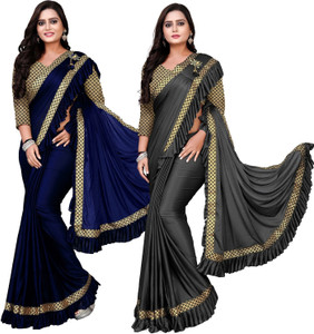 DECOFIN Woven, Solid/Plain Bollywood Lycra Blend Saree