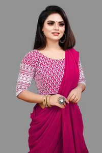 GRIFEZ Solid/Plain Bollywood Georgette Saree