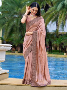 Samah Dyed, Embroidered, Embellished Bollywood Silk Blend Saree