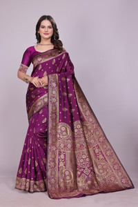 DHRUVIL TEXTILES Self Design Banarasi Cotton Silk, Jacquard Saree