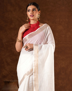Samah Solid/Plain Kasavu Linen Saree