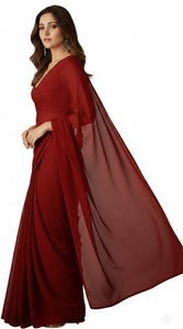 JS Clothing Mart Dyed, Color Block, Solid/Plain Bollywood Georgette, Chiffon Saree
