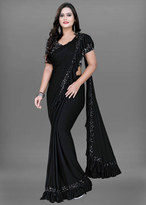 AKFABRICS Embellished Bollywood Lycra Blend Saree