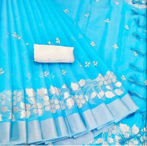 GLOWMOROUS Self Design Ikkat Chanderi Saree