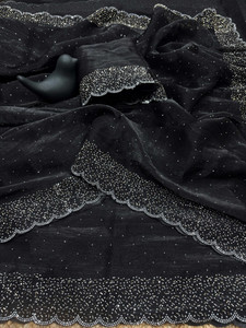 sadika Embellished Bollywood Chiffon, Pure Silk Saree