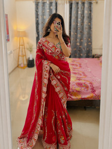 ShivGori Embroidered Bollywood Silk Blend Saree