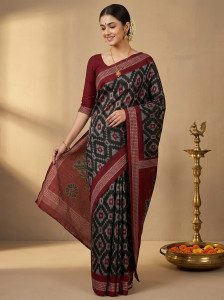 Sareemall Printed Ikkat Silk Blend Saree