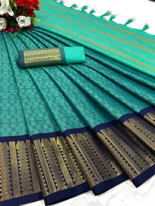 KanjiQueen Woven Banarasi Cotton Blend Saree