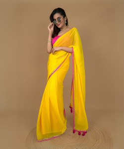SAAVARIYA Fashion Solid/Plain, Embellished, Embroidered Bollywood Georgette Saree
