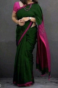 Bengal S Solid/Plain Daily Wear Cotton Blend Saree