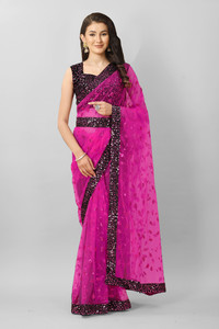 SROLY Embroidered Bollywood Supernet Saree