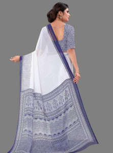 WILLMAKE Printed, Self Design, Color Block, Striped, Embroidered, Woven, Embellished, Solid/Plain Daily Wear Georgette Saree