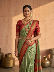 STYLENIQ Woven Kanjivaram Cotton Silk Saree