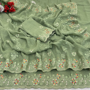 niesha fashion Embroidered Bollywood Chiffon Saree