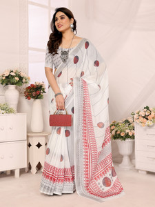 KITKET FASHION Floral Print Bollywood Cotton Linen Saree